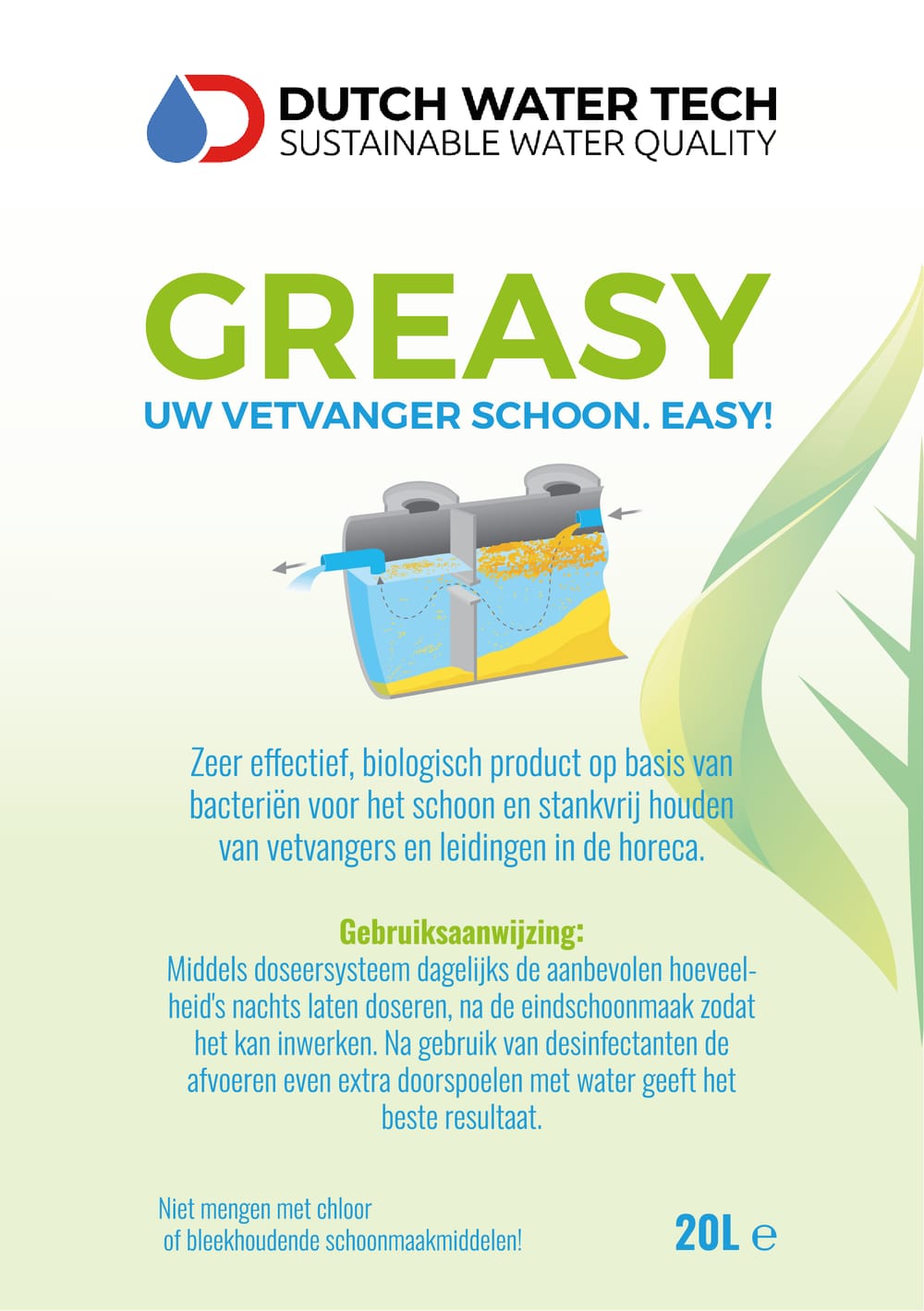 Etiket van het Greasy-vat van 20 liter met gebruiksaanwijzing